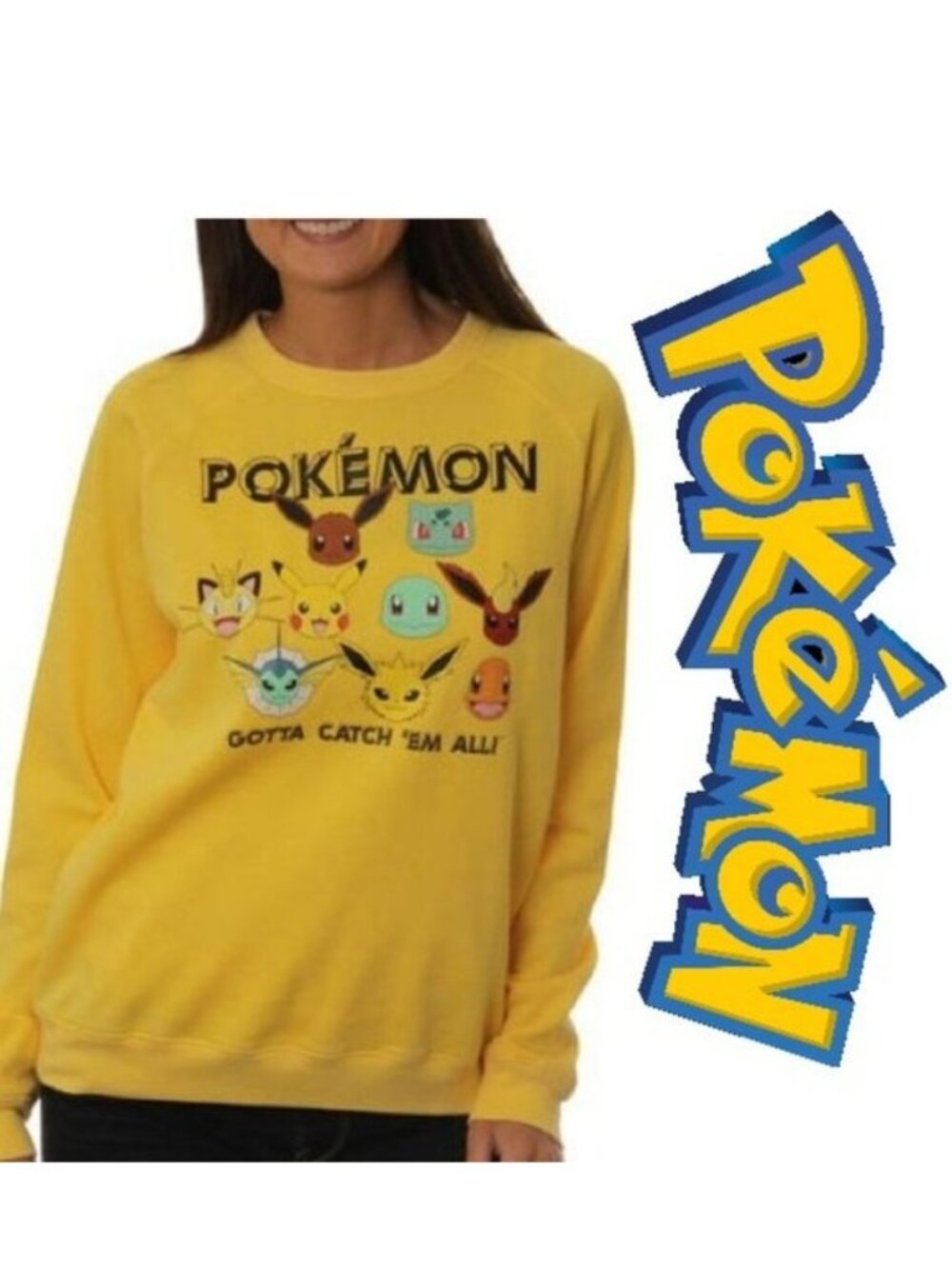 Pokémon | Mustard Graphic Burn Out Long Sleeve Tee Shirt | Size Juniors Small